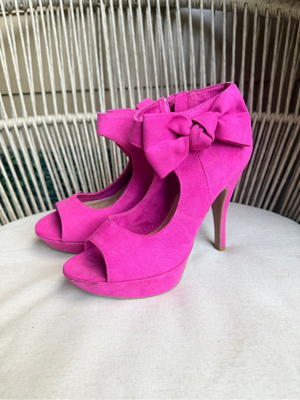Unlisted Hot Pink Bow Peep-Toe Platform Heels